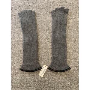 Carolina Amato Women One Size Black Gray Ribbed Cashmere Fingerless Gloves